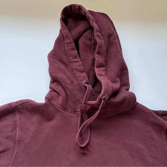 American Eagle AEO Super Soft Slub Hoodie T-Shirt Burgundy Comfy Sweatshirt Sz S - Picture 11 of 16
